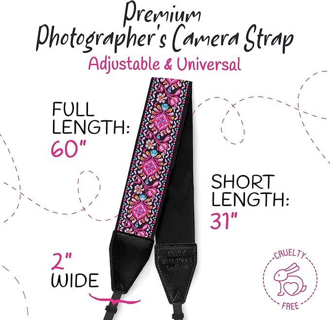 Art Tribute Camera Strap, Vintage Embroidered Neck Shoulder & Crossbody Camera