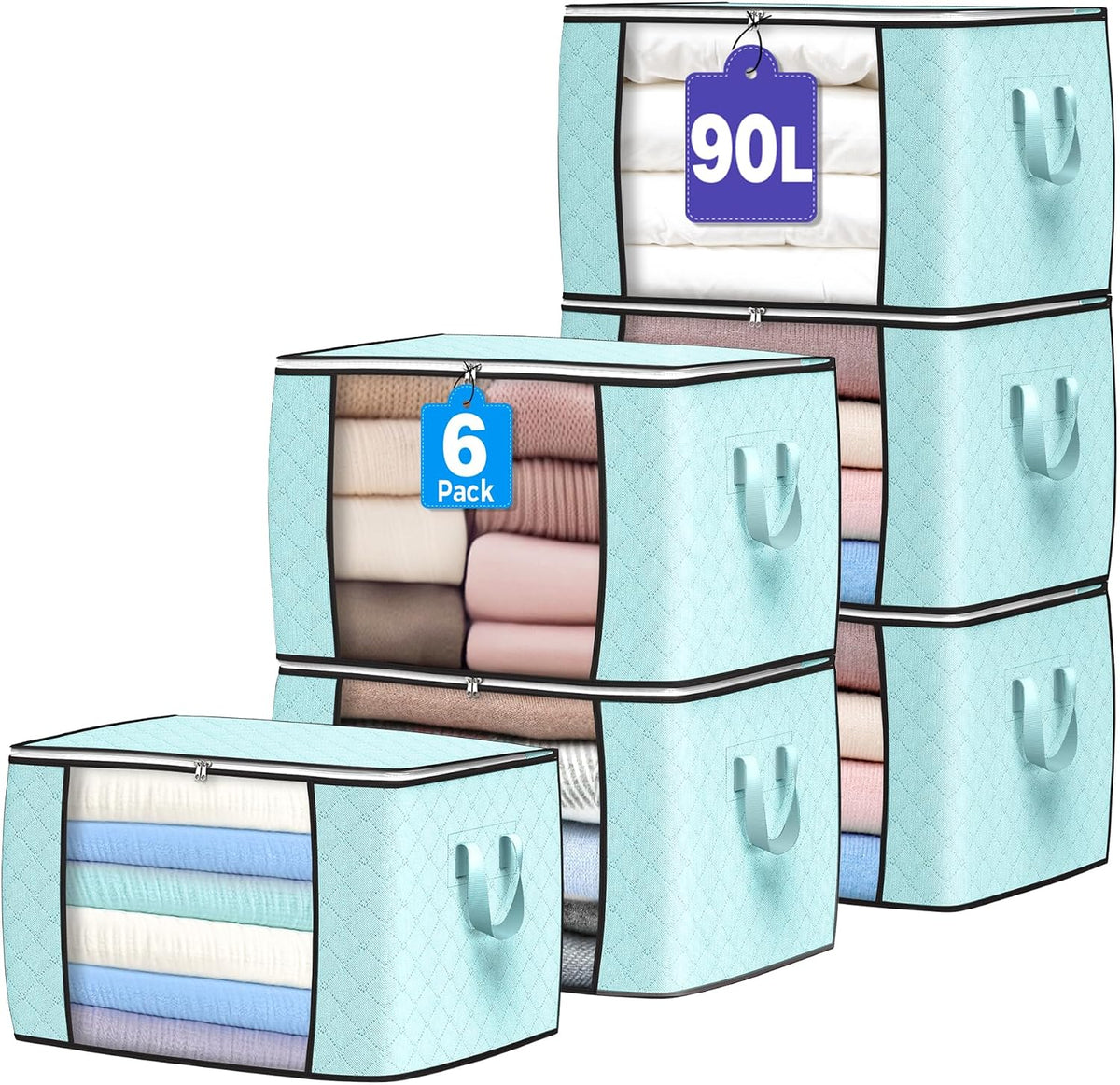 90L Large Storage Bags, 6 Pack Clothes Storage Bins Closet Organizers
