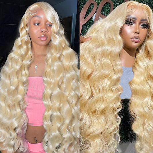 Huangcai 613 Lace Front Wig Human Hair, 28Inch 13X6 Blonde Lace Front Wigs Human Hair, 613 Body Wave Hd Transparent Lace Frontal
