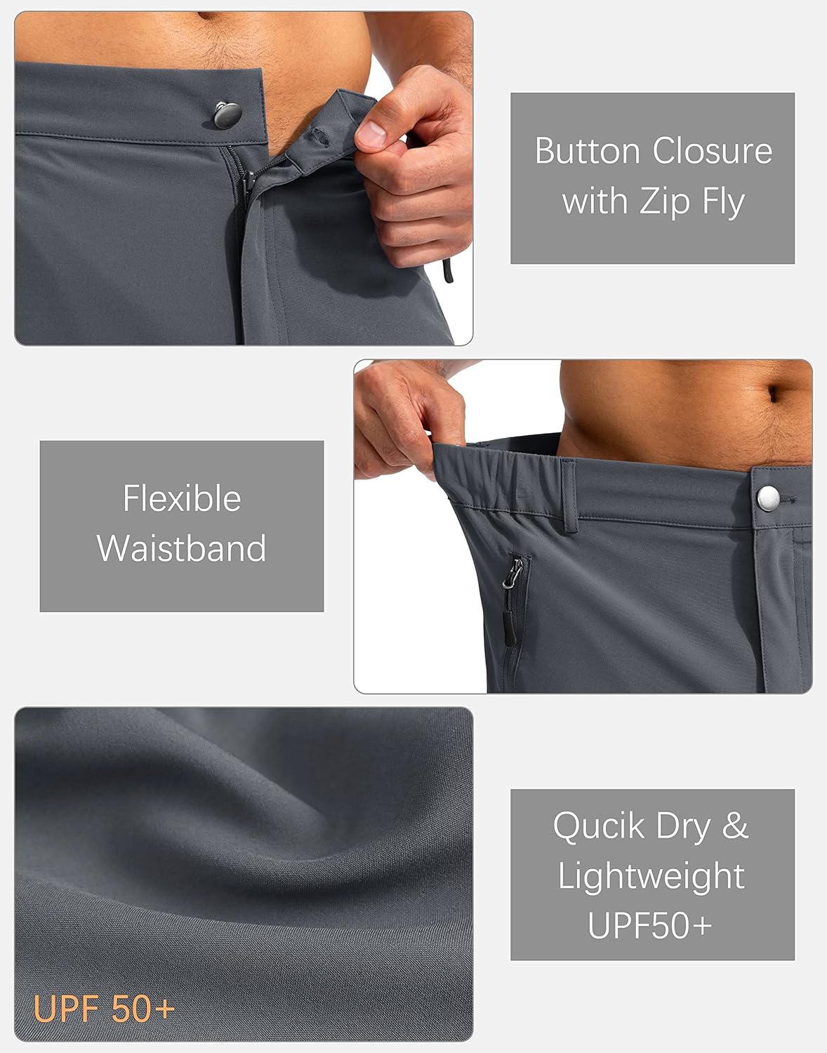 Pudolla Men's Hiking Cargo Shorts - Lightweight Outdoor Shorts with 5 Zipper Pockets | Available in 9"/7"/11" Sizes