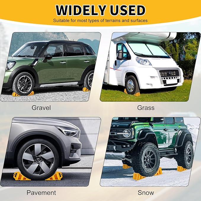 Wheel Chocks for Trailers, 4 Pack Hard Plastic RV Wheel Chocks with Handles for Easy Removal, Tire Chock for Cars Wheels, Keep Your Truck or Camper in Place