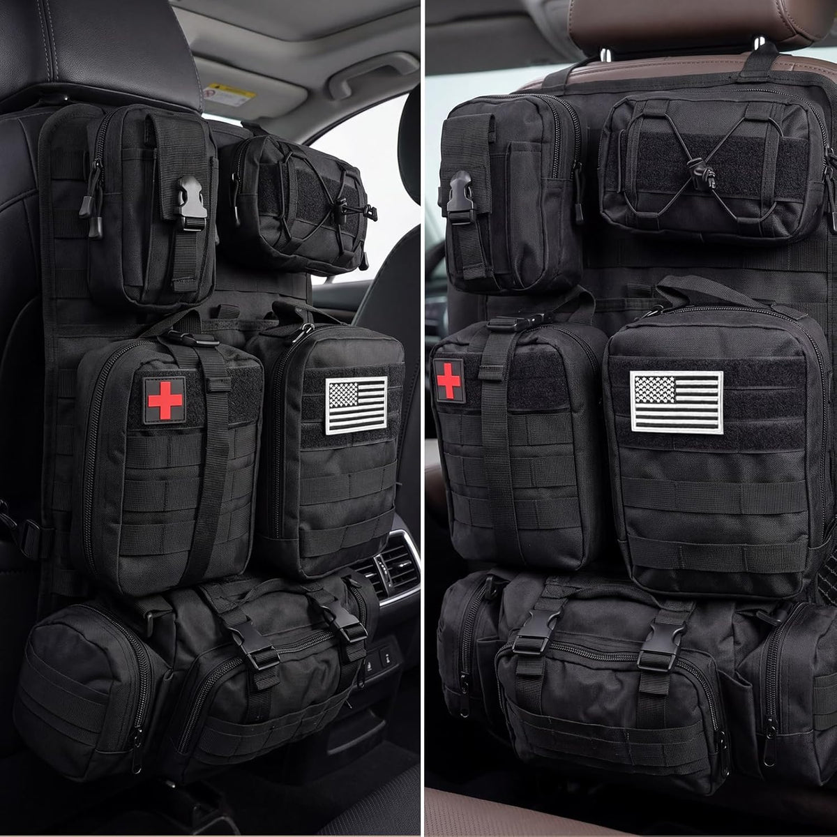 Tactical Seat Back Organizer, Molle Seat Back Organizer Panel With 5 Detachable Multi-Purpose Molle Pouch Fits Car Truck SUV Ford Jeep