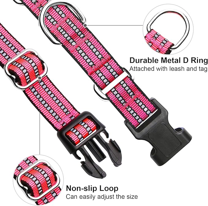 Martingale Dog Collar, Adjustable Nylon Reflective Collar with Quick Release Buckle (Hot Pink, Medium)