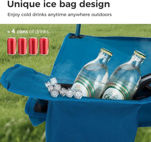 LET'S CAMP Folding Camping Chair Set - Portable 2 Pack with Cooler Bag & Cup Holder | Supports 350LBS, Blue
