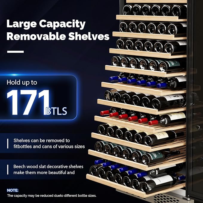 ROVSUN 24'' Wine Cooler Refrigerator, 171 Bottles Wine Fridge with Professional Temperature Control System, Large Capacity Built-in Wine Cellar with Touch Panel Control for Wine Enthusiast, Restaurant