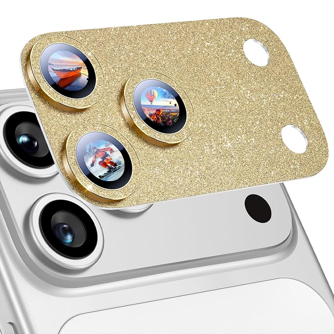 Uyiton for iPhone 17-Pro Camera-Lens Protector: Bling Metal Tempered Glass Rear