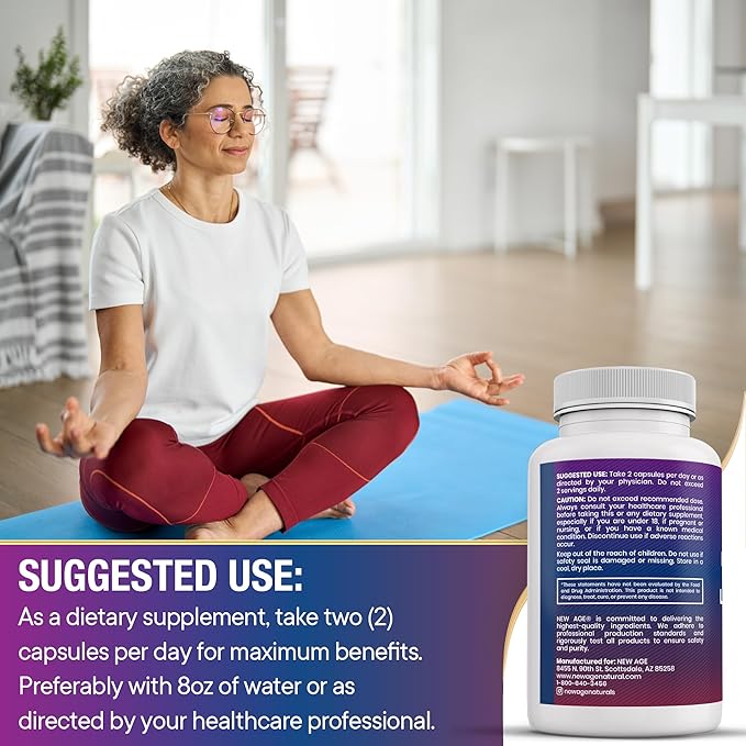 NEW AGE Saffron Supplements with Ashwagandha - Support with L-Theanine, Ginkgo Biloba, St. John's Wort, Rhodiola Rosea & 5-HTP - Saffron 180 Count