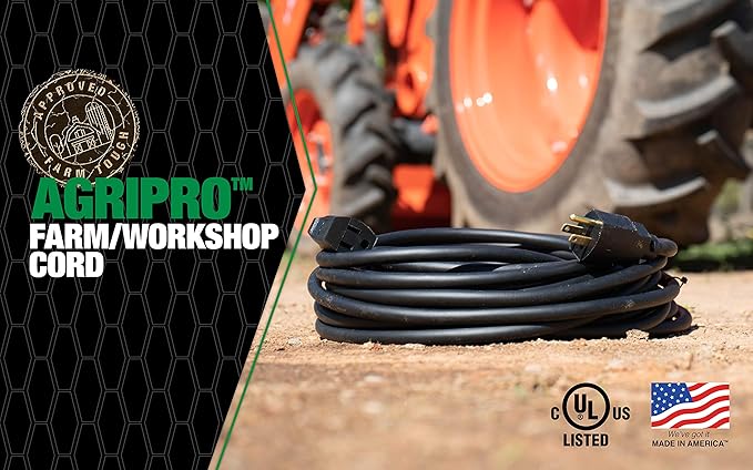 Southwire AGRIPRO 12/3 Heavy Duty Extension Cord, 25ft, Farm/Workshop Cord, SJTOW, Black, 67729001