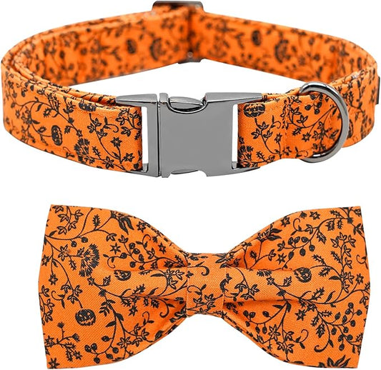 Halloween Dog Collar, Pet Collar Dog Bow Pumpkin Dog Collar Girl Boy Holiday Pet Dogs Collar Gift Bow Dog Collars Cute Soft Puppy Collar for Large Dogs