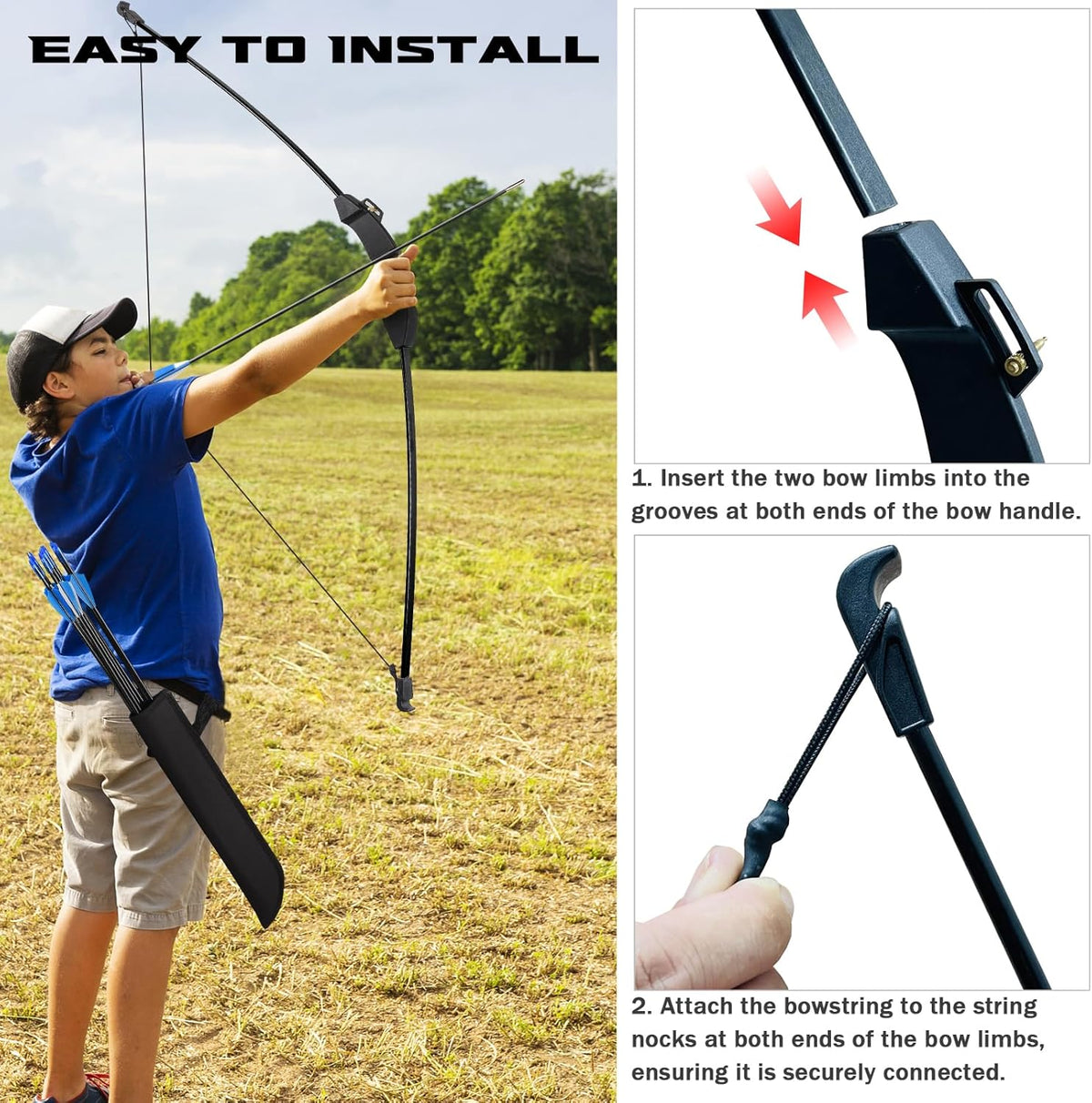 Skiennix Kids Bow and Arrow Set - 45" Longbow Archery Kit for Ages 8-14 | Perfect Gift for Beginner Archers