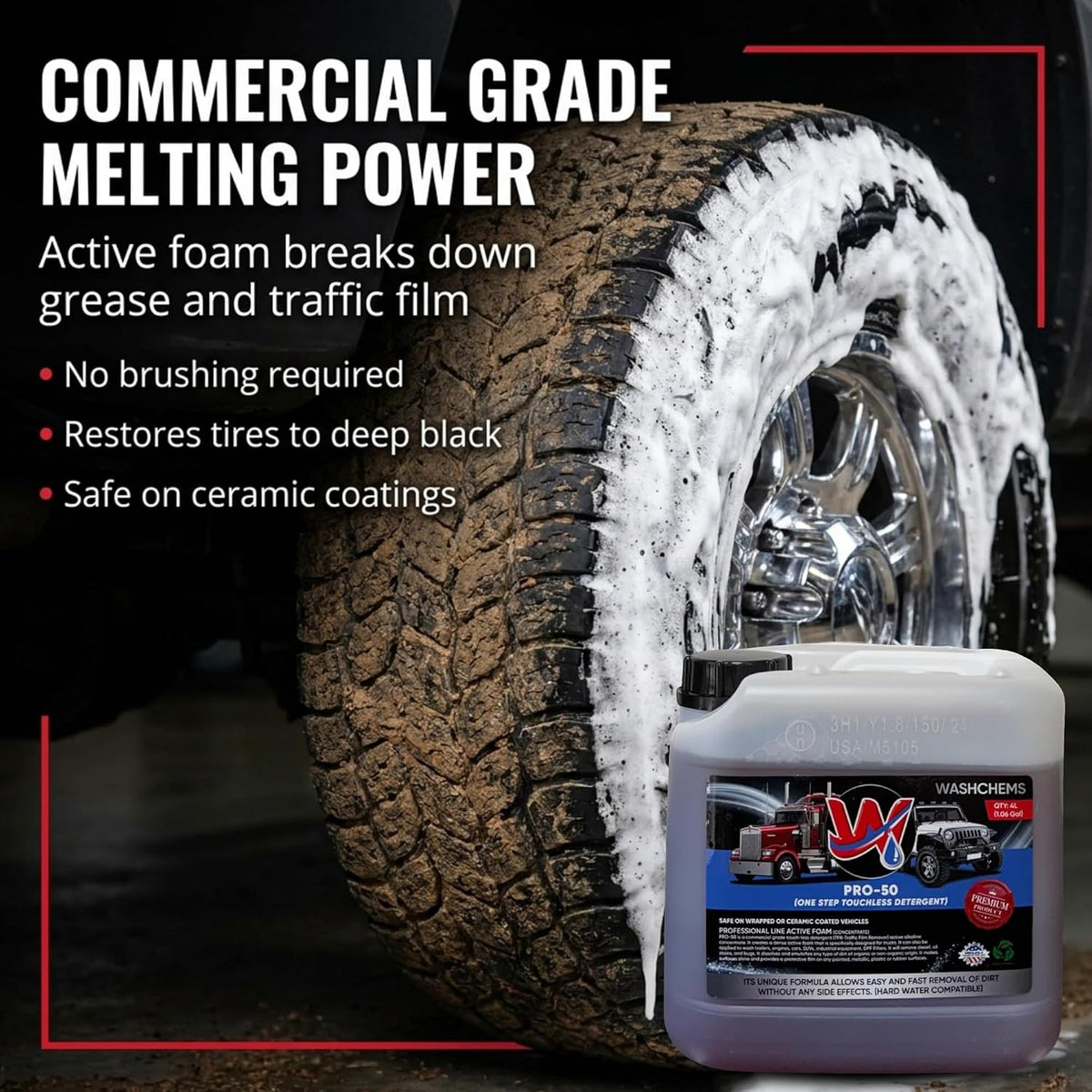 Wash Chems Pro 50 Touchless One Step Car Wash Detergent Soap Concentrate No Brushing, Commercial Grade Professional Auto Foam Cleaner Also Great for Trucks & Tractors
