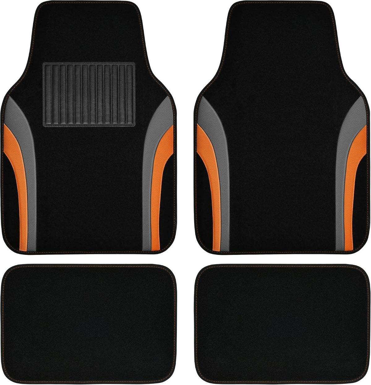 CAR PASS Leather Sporty Car Floor Mats Carpet, Universal Waterproof Automotive Floor Mat Fit for Sedans, Cars, Mid Trucks, Vans, SUV, Set of 4 (Black and Orange)
