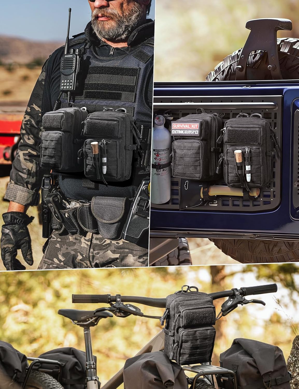 Skiennix Tactical EDC Pouch - 2 Pack Utility Phone Holder for Duty Belt, Backpack, Vest | Includes 2 US Flag Patches