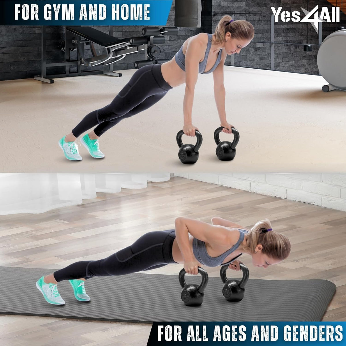 Yes4All Cast Iron Kettlebell Set | Strength Training 5-80 Lb for Full Body Workouts - Single & Pair Options