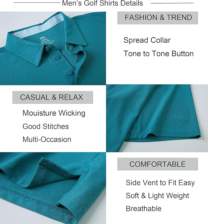 Alex Vando Mens Golf Shirt Moisture Wicking Quick-Dry Short Sleeve Casual Polo Shirts for Men