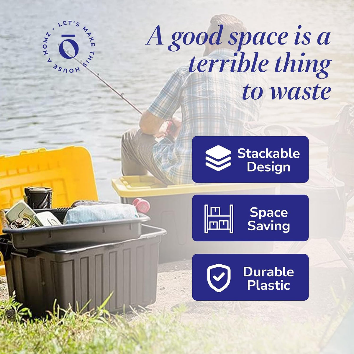 HOMZ 2-Pack Durabilt, Heavy Duty Plastic Storage Bins with Lids, 27 Gallon, Black/Yellow - Stackable Container Boxes for Home, Attic, and Garage Organization