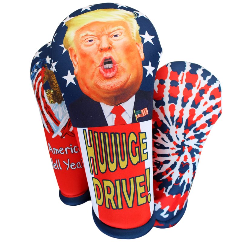 Trump Golf Driver Headcover – Funny MAGA “HUUUGE Drive” USA Patriotic Club Cover – Thick Foam Protection – Easy On/Off – Great Golf Gift by BeeJos