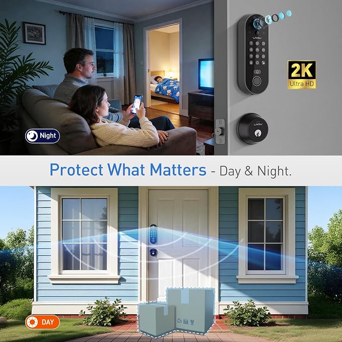 Smart Video Door Lock with 2K Doorbell Camera, Fingerprint & Keypad Keyless