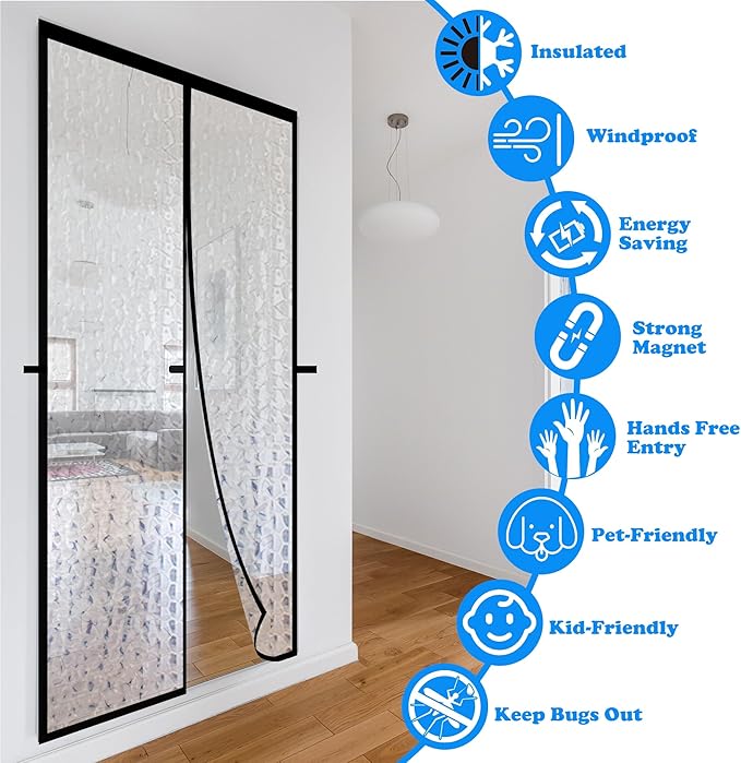 RELIANCER Magnetic Thermal Insulated Door Curtain,Waterproof EVA Door Cover,Fit Doors Size Up to 72"x82",Temperature Protection Insulated Doorway Curtain Partition,Patio Self-Closing Doors Net Screen