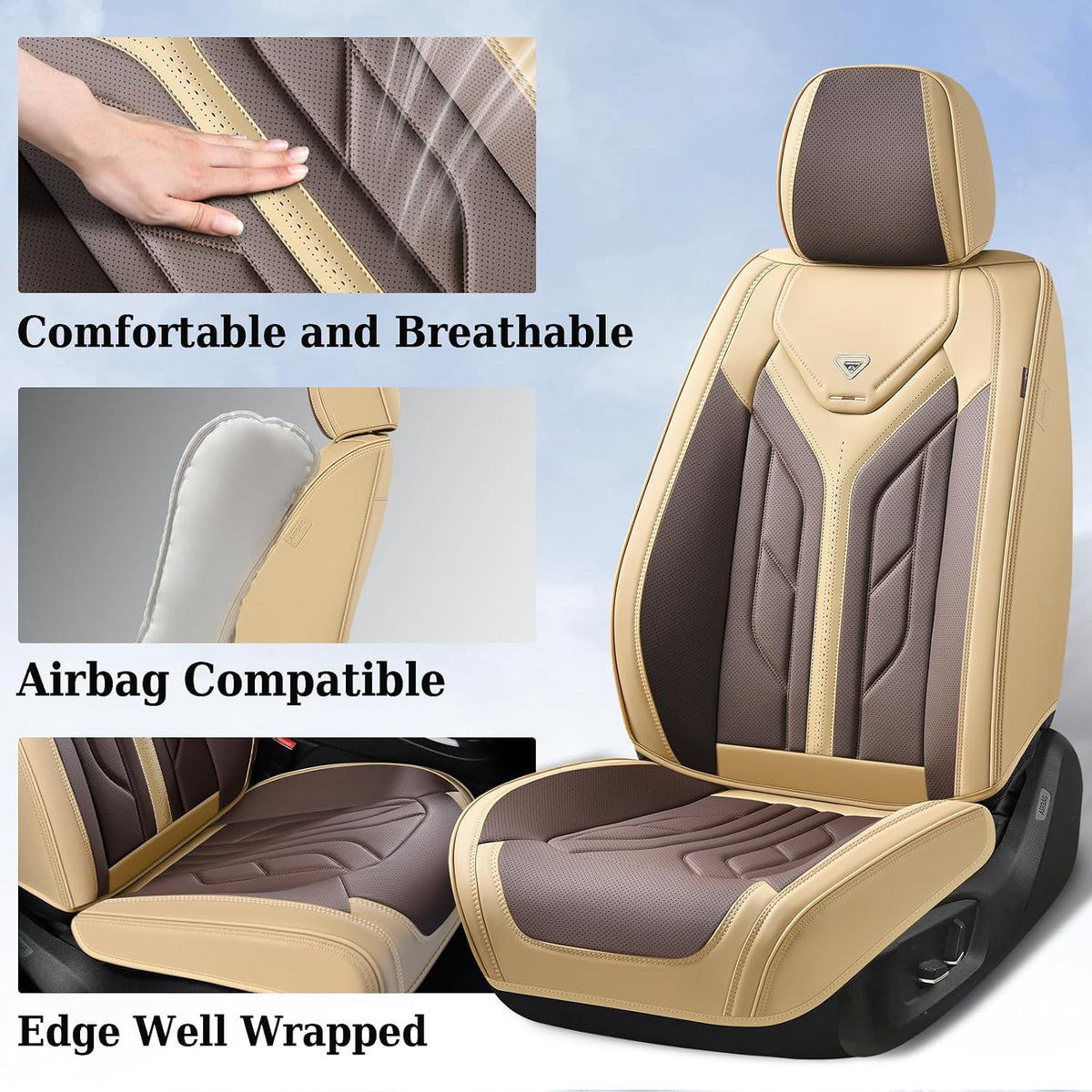 Coverado Seat Covers, Car Seat Covers Front Seats, Leather Seat Covers for Cars, Automotive Seat Covers Car Seat Protector Car Seat Cushion Universal Fit for Most Sedan SUV Pick-up Truck(Beige&Coffee)
