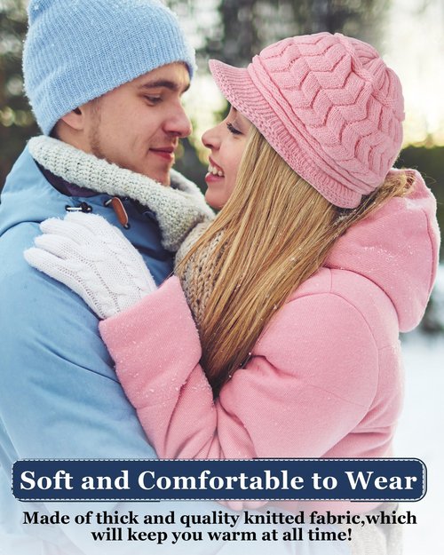 Newcotte Winter Hat for Women Knitted Caps with Visor 2026 Warm Hats for Women Beanies for Winter Cold Weather(Pink, Black, Gray, Light Khaki,4 Pcs)