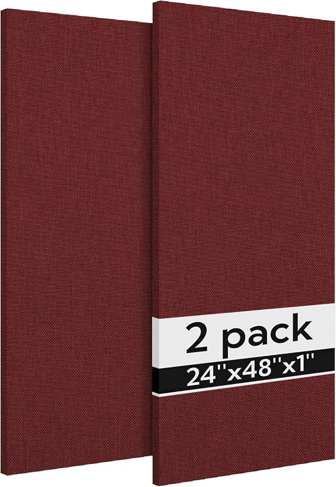 Olanglab Acoustic Panels 2 Pack, 48''x24'' Large Sound Panels, Fabric Wrapped Sound Proof Foam Panels for Walls, Sound Absorbing Panels for Recording Studio Acoustical Treatments (Burgundy)
