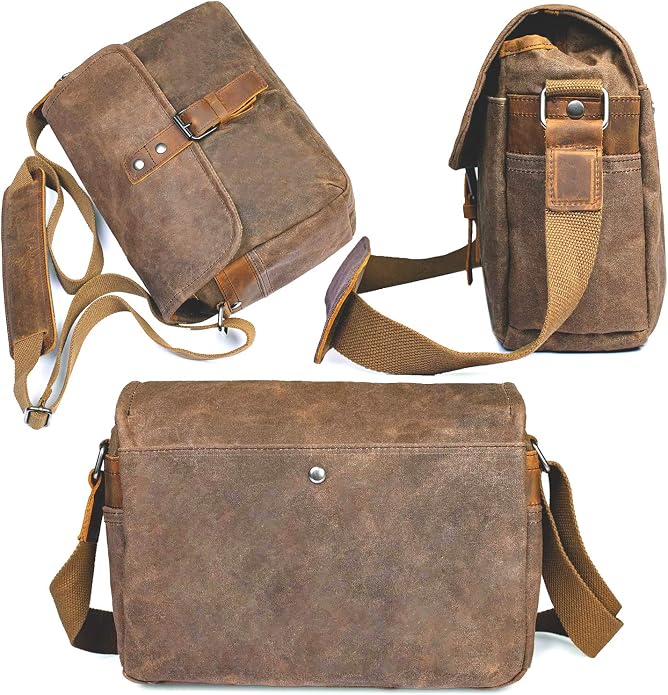 SLR Camera Bag, Waterproof Wax Canvas Bag Vintage Camera Case Messenger Bag