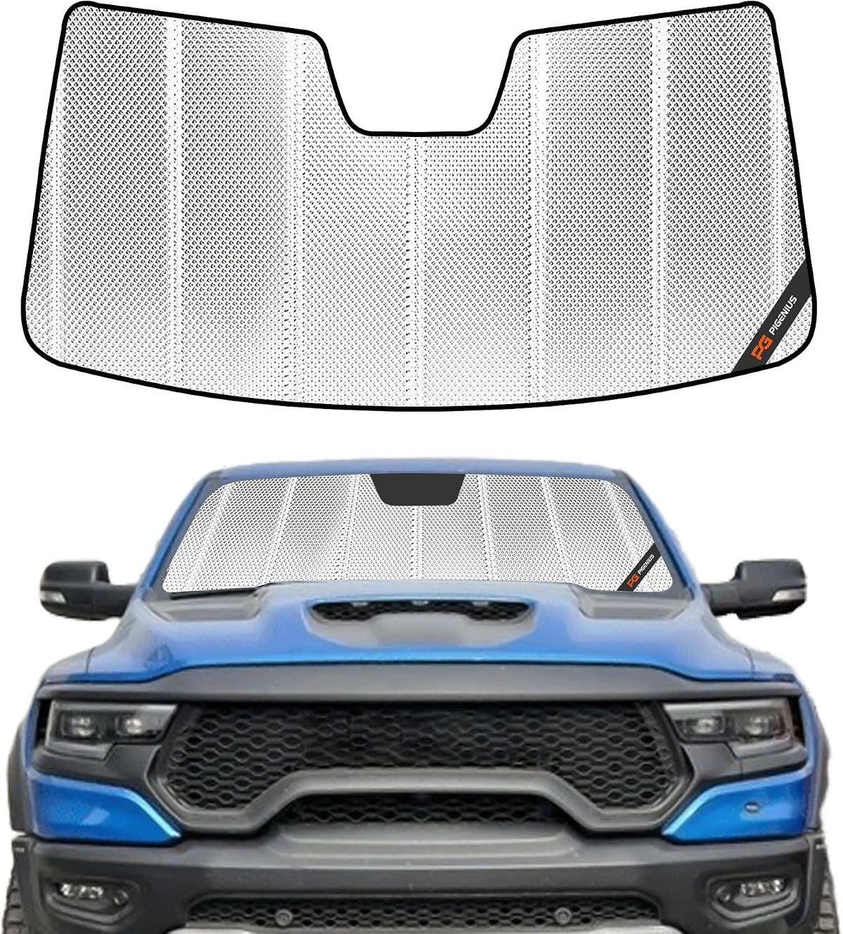 Pigenius Windshield Sunshade for Ram 1500 2019-2024 with 5 Inch Wide Sensor, Front Window Sun Shade - BLAZBLOCK