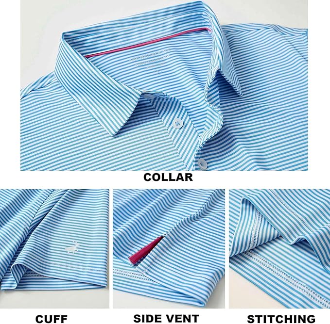 Mens Golf Shirt Moisture Wicking Dry Fit Performance Sport Short Sleeve Striped Golf Polo Shirts for Men