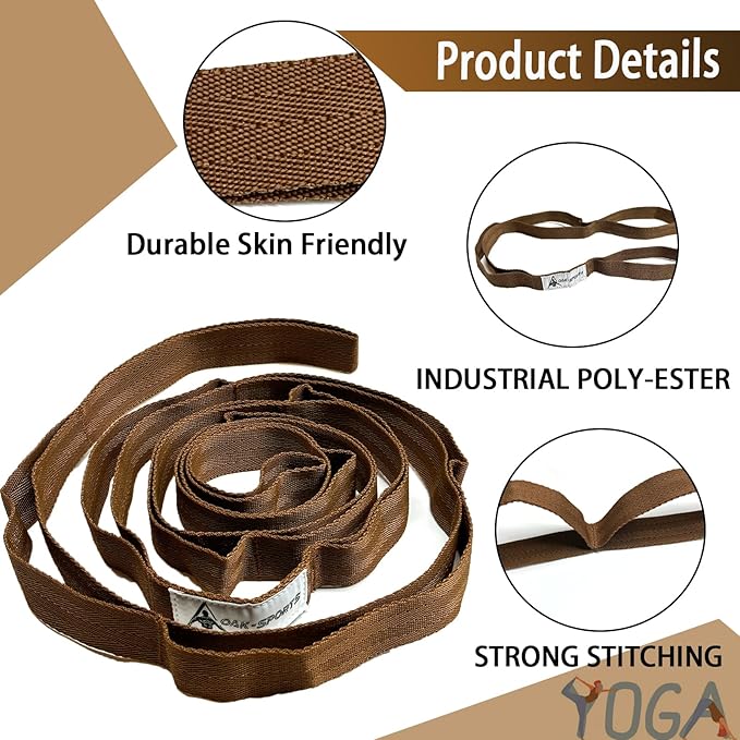 Stretching Strap Yoga Strap with Loops, Stretch Straps for Physical Therapy, Non-Elastic Exercise Strap for Pilates, Dance and Gymnastics with Workout Guide