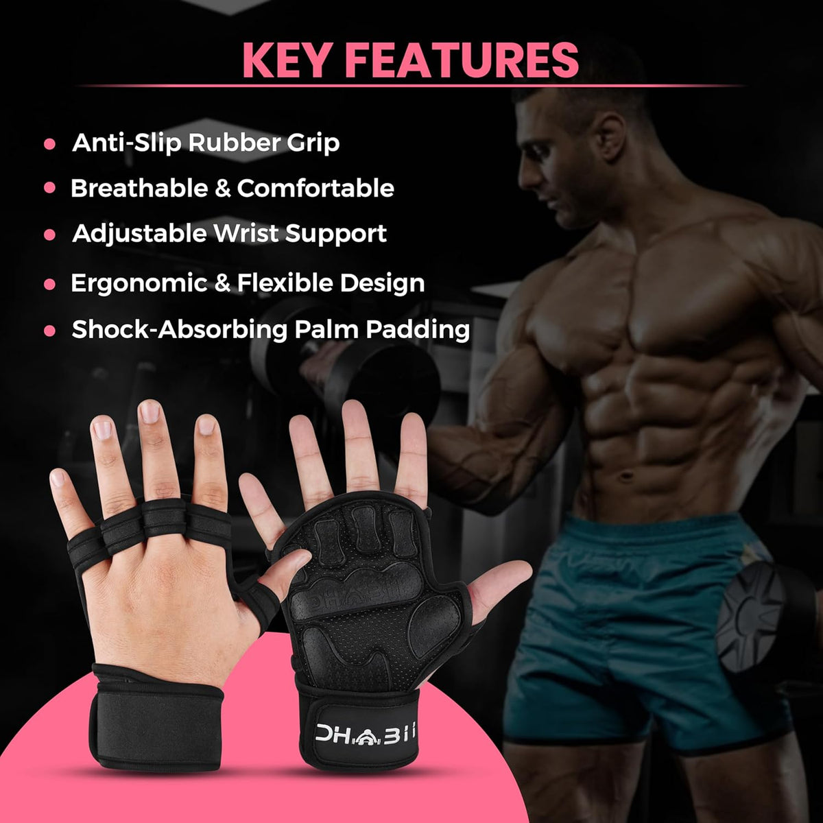 Skiennix Workout Gloves - Smartwatch Compatible Ventilated Gym Gloves with Wrist Wrap Support | Breathable Weight Lifting Gloves for Fitness & Training
