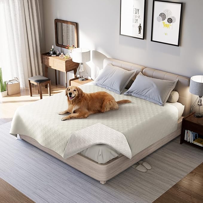 Waterproof Dog Bed Covers for Couch Protection, Water-Resistant Soft Dog Pet Blanket Anti-Slip Dog Blanket for Bed, for Furniture Bed Couch Sofa (Ivory White,86x82inch)