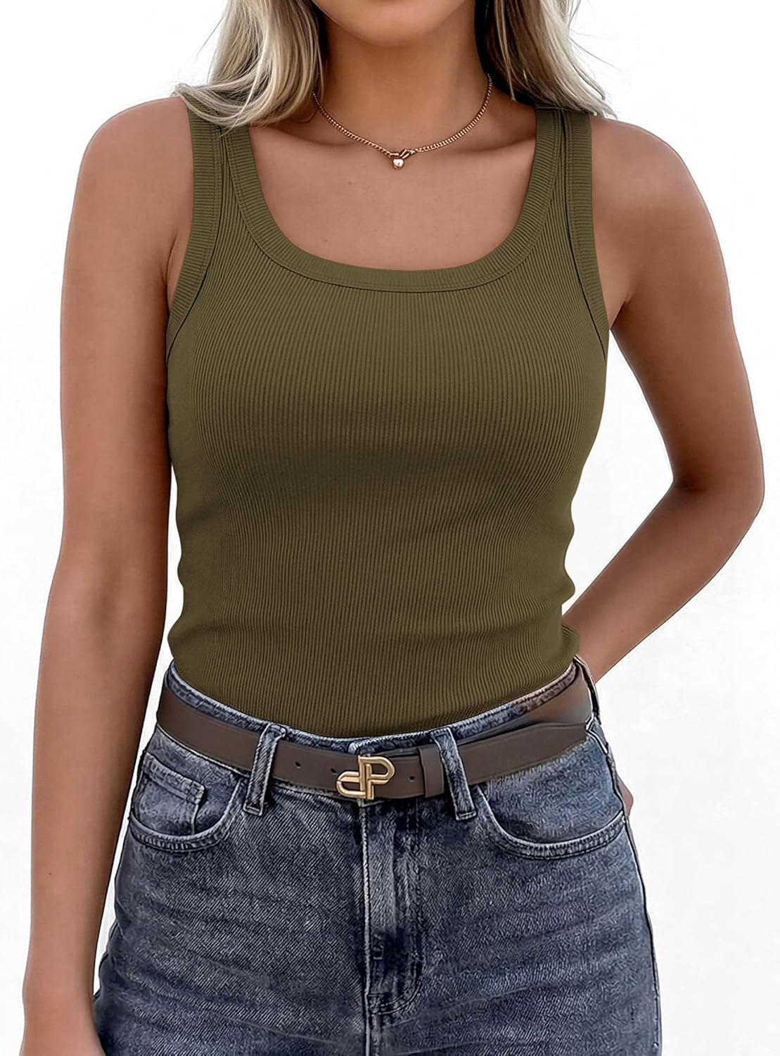 PRETTYGARDEN Women's Tank Tops - Sleeveless Scoop Neck Ribbed Cami for Casual Spring Style