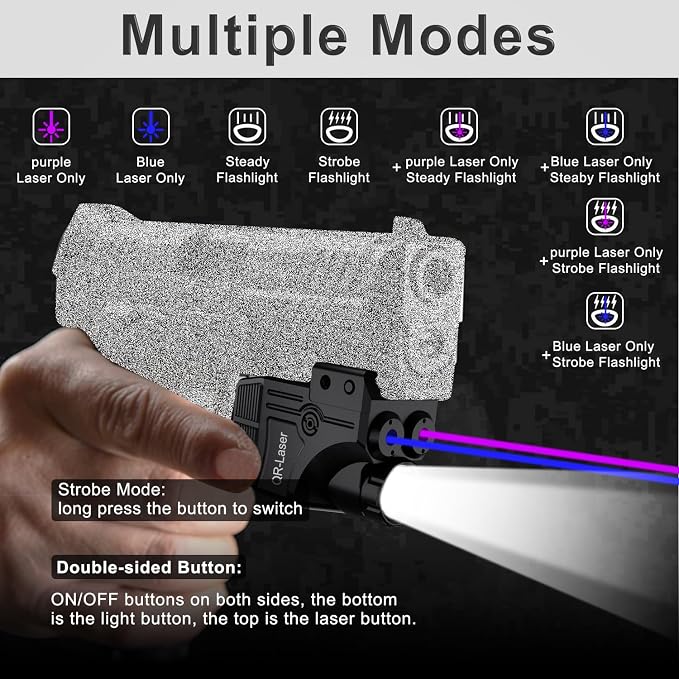 Red Green Purple Blue Laser Light Combo, 800 Lumens Tactical Flashlight Laser