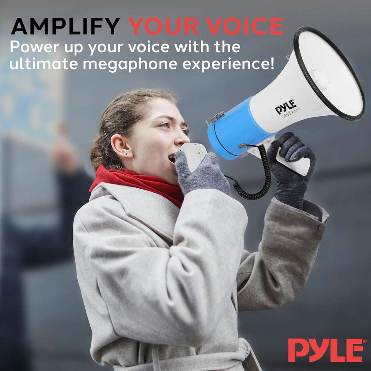 Pyle 50W Megaphone Bullhorn - Portable with Adjustable Volume & Siren | Projects Up to 1200 Yards