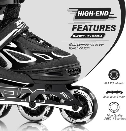 2PM SPORTS Adjustable Flashing Inline Skates - Light-Up Wheels for Kids & Adults | Fun & Colorful