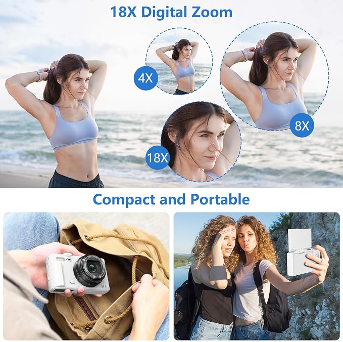 Digital Camera for Photography, 4K Vlogging Camera for YouTube 3" 180° Flip