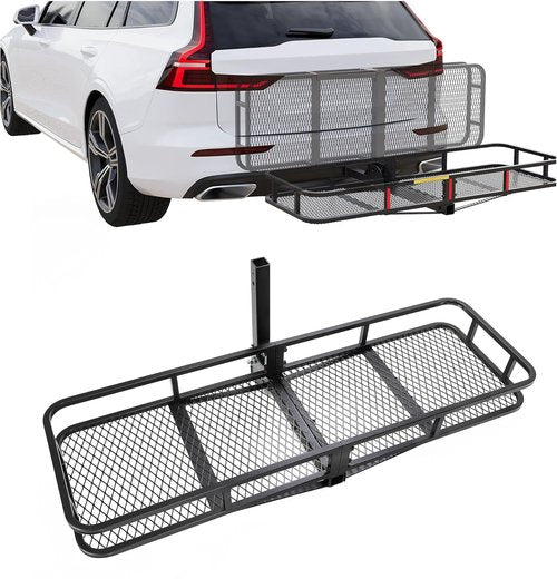KUAFU Folding Hitch Mount Cargo Carrier - 60"x19.5"x5.5" Rear Luggage Basket for SUVs & Trucks | 550LBS Capacity
