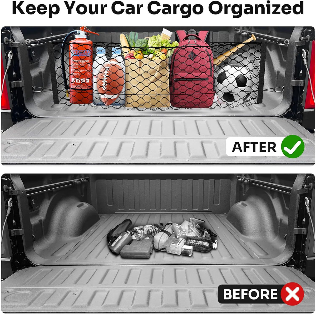 Canvcle Truck Bed Cargo Net for 2019-2025 2026 Dodge Ram 1500 Accessories Envelope Style Mesh Trunk Net Organizer and Storage Stretchable Adjustable Elastic Nylon Rear Cargo Netting with Hooks