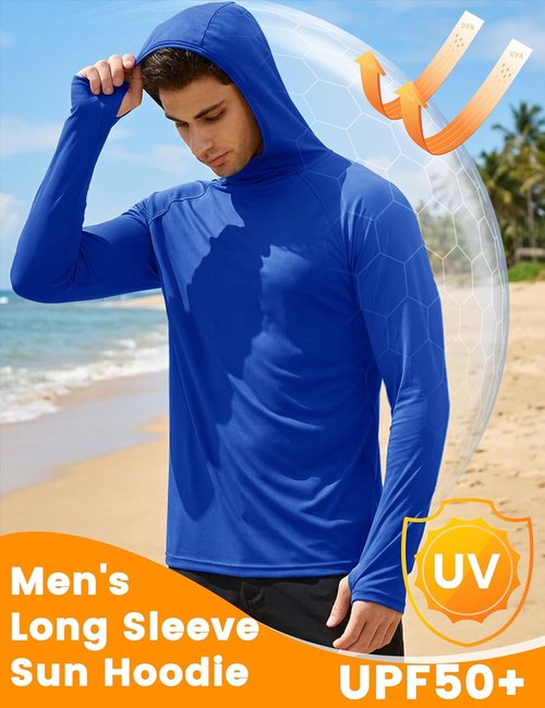 MAGCOMSEN Men's UPF 50+ Sun Protection Hoodie - Quick Dry Lightweight Long Sleeve Rash Guard for Fishing & Running