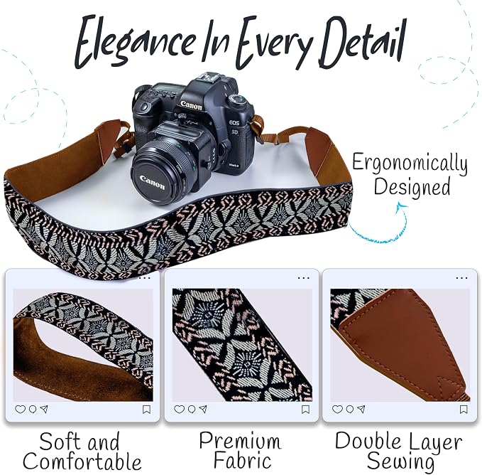 Art Tribute Camera Strap For Photographers Padded Universal Fit Neck Shoulder &