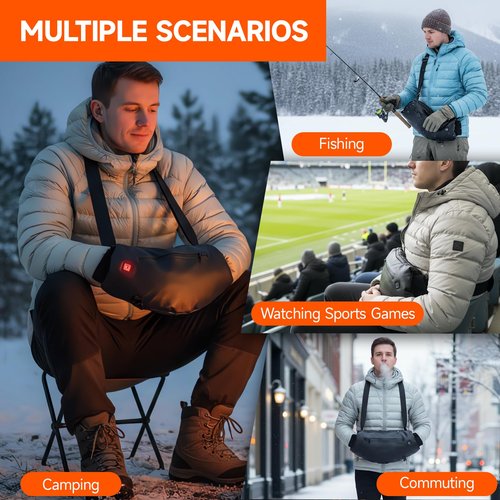 Heated Hand Warmer Pouch, PU Leather Electric Heated Hand Muff, With10000mAh Rechargeable Power Bank Hand Warmer, 3 Levels Heating for Football, Hunting,Fishing,Camping.(Power Bank Included)