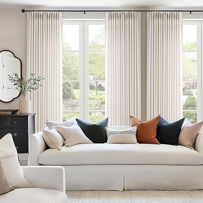 Memory Trained Pinch Pleated Curtains 63 Inches Long, Viral Linen Pinch Pleat