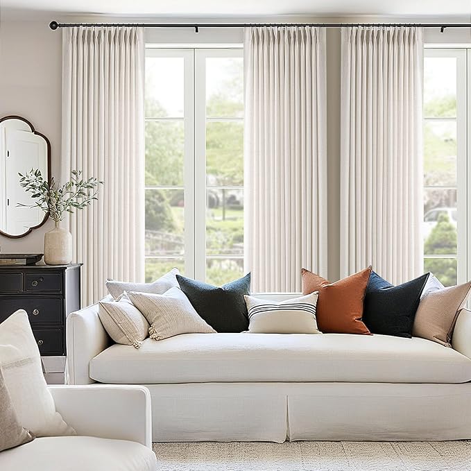 Memory Trained Pinch Pleated Curtains 108 Inches Long, Viral Linen Pinch Pleat
