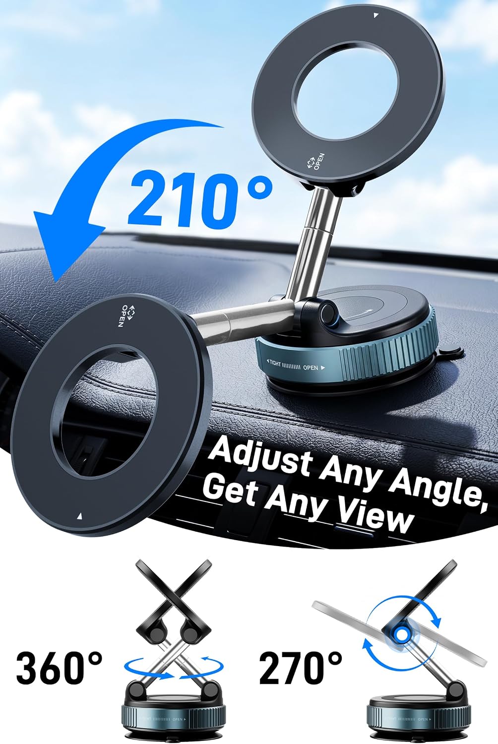 IKG Magnetic Phone Holder for Car, 360° Rotation Suction Phone Mount
