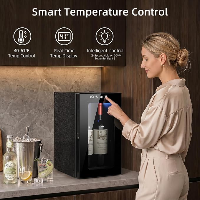 Antarctic Star Wine Cooler, 0.4 Cu. Ft. Portable Mini Wine fridge | Electronic Temp Control, 40-61°F Adjust Temp, Glass Door, Counter-top Drink Fridge for Bedroom, Dorm, Office, Bar & Kitchen