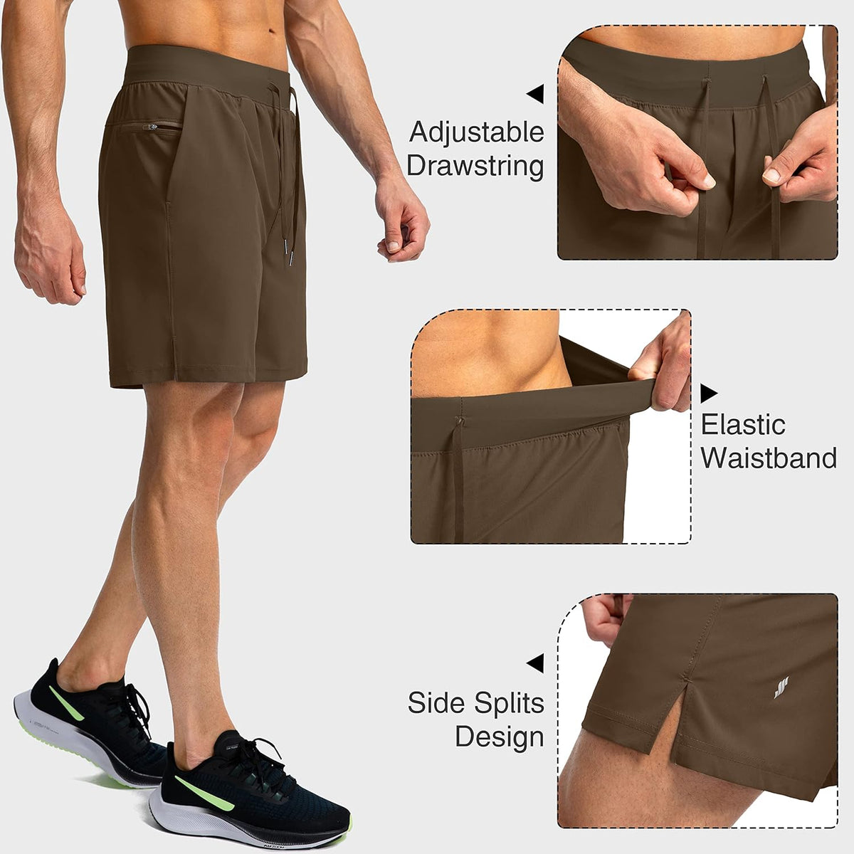 Soothfeel Men's Running Shorts - Lightweight Athletic Shorts with Zipper Pockets | 9"/7"/5" Sizes