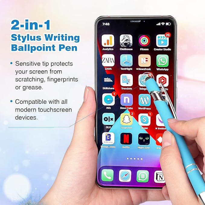 Bribobo 8 Pack Ballpoint Pen 2-in-1 Stylus Retractable Ballpoint Pen