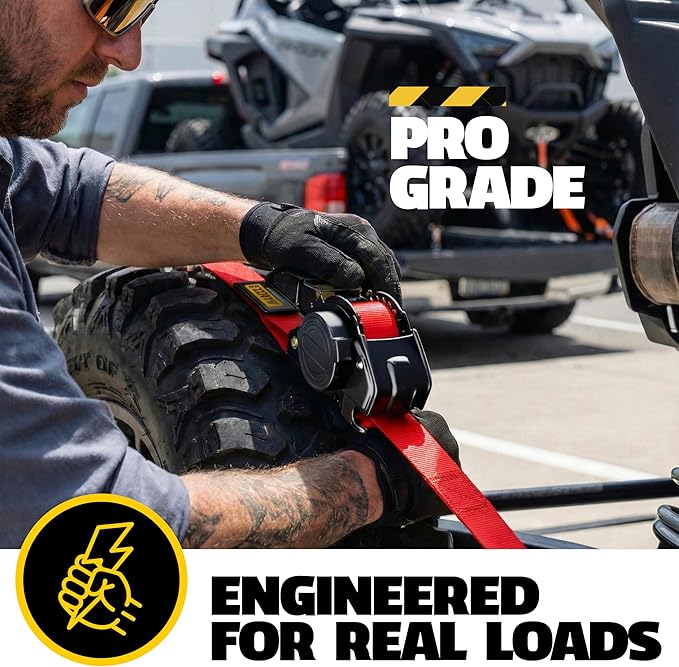 AUGO Retractable Ratchet Straps | 2 Heavy Duty Ratchet Straps Self Retractable Tie Downs with Soft Loops & Storage Bag for Motorcycle, Truck, Trailer, Cargo Van | 1200 Lb Break Strength 1” x 10’