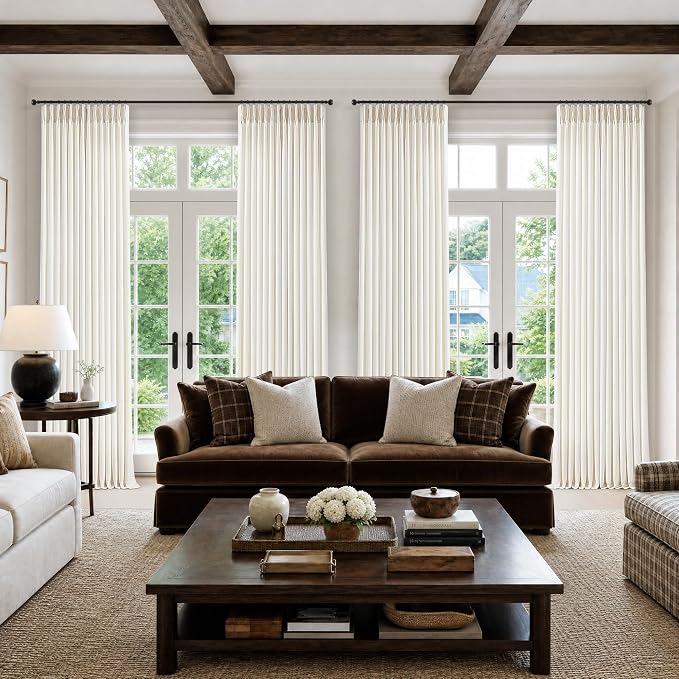 Extra Long 120 Inch Cream Pinch Pleated Curtains